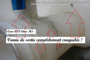 Vanne cuve 1000 litres irréparable - Jardin de quartier - 02-02-2017